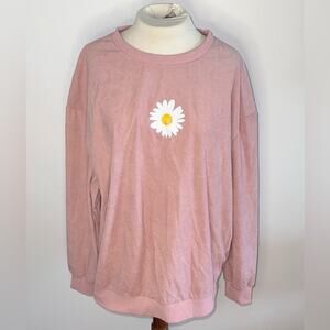 *6/$35* Pink Daisy Corduroy Sweatshirt Large New Without Tags
